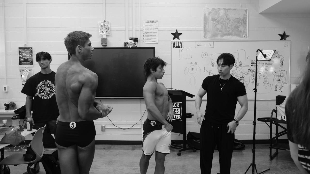 Baylen and Nick backstage at a JHKFIT client competition